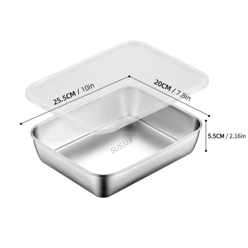 JUSTINLAU Stainless Steel Food Storage Plate with Lids Hotpot Preparation Plate Stackable for Meat Fruits Veggies Kitchen