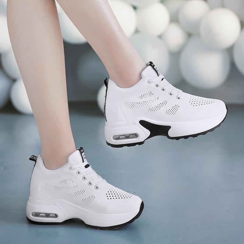 Women's Sports Shoes New Mesh Breathable Little White Shoes Thick-soled Ghost Step Shoes Soft-soled Square Dance Shoes