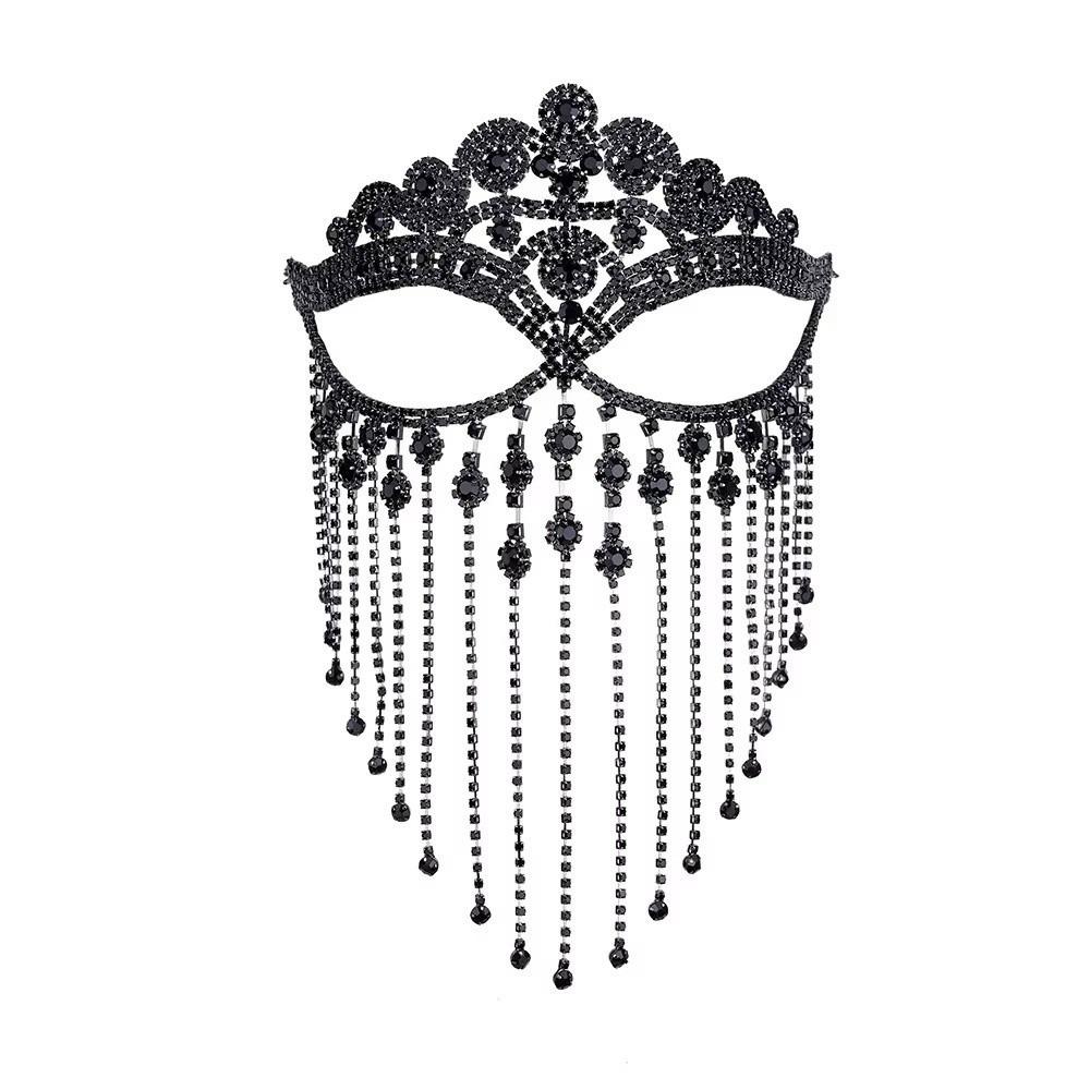 

Shiny Face Chain Luxury Veil Mask Bohemian Style Tassel Mask for Women чёрный