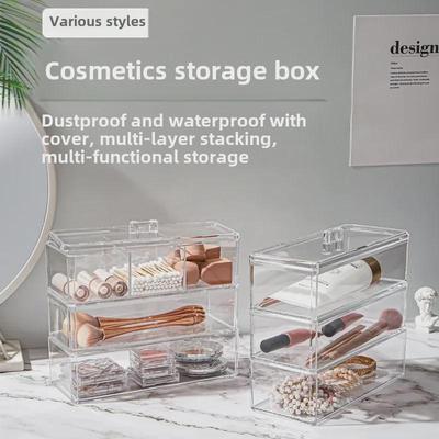 Stackable Transparent Cosmetic Storage Box with Lid, Dust-Proof for Multi-Style Makeup and Brushes