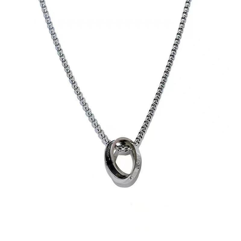 Stylish Hip Hop Titanium Steel Double Ring Necklace - Non-Fading Stainless Steel Sweater Chain Accessory