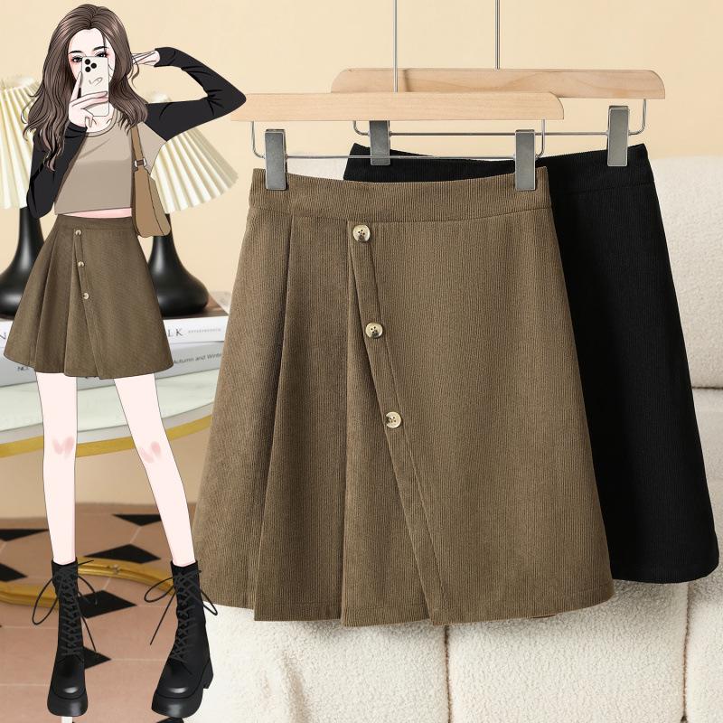 Plus Size Women's Irregular Pleated A-line Skirt with High Waist and Elastic Back - Spring/Autumn