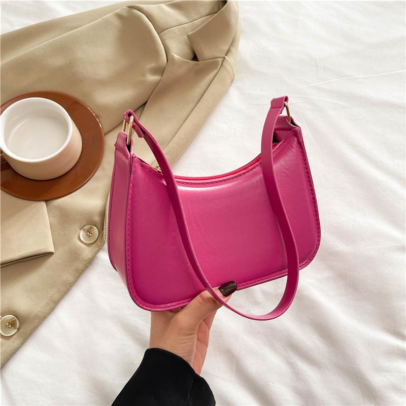 Fashionable Korean Style Single Shoulder Bag For Women Autumn New Chic Moon Bag In Classic Black White Silver And Fuchsia