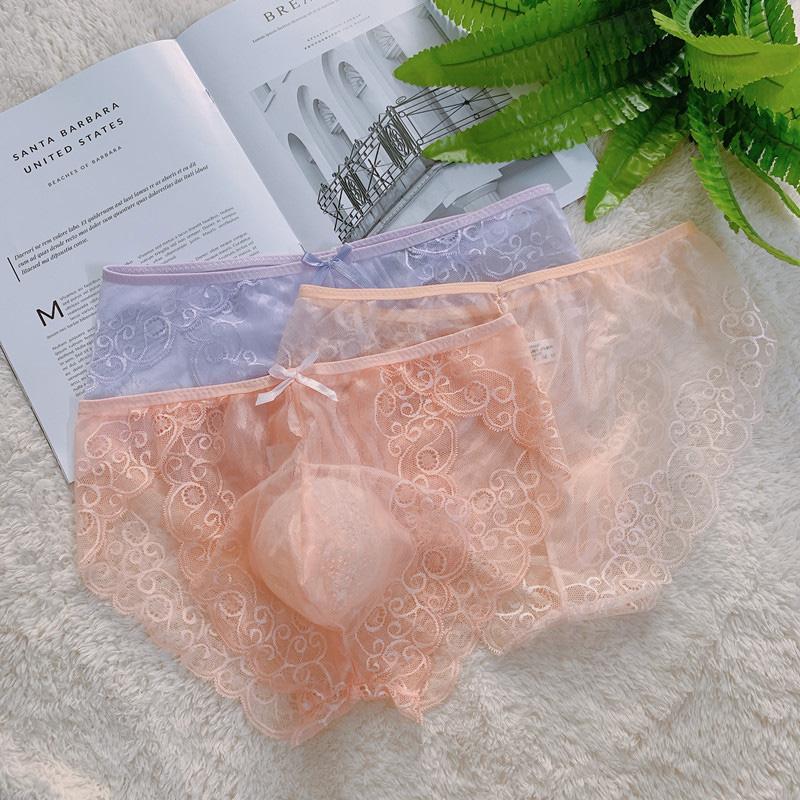 1 szt. Bezszwowe majtki Seduction Koronkowa Seksowna bielizna Przezroczyste Plus size Osobowość Majtki męskie Włókno poliestrowe