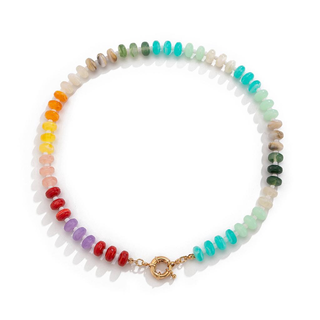 Wind Colored Acrylic Beaded Necklace, Sweet Dopamine Metal Spring Clavicle Necklace