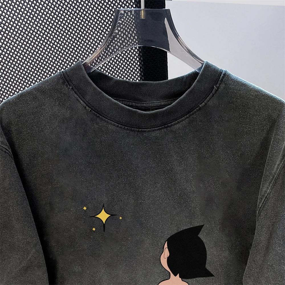 2026 Gewaschene Cartoon Kurzarm-T-Shirts Herren Damen T-Shirt Amerikanischer Streetwear Vintage Gewaschene Baumwoll-Tops Super Beliebt