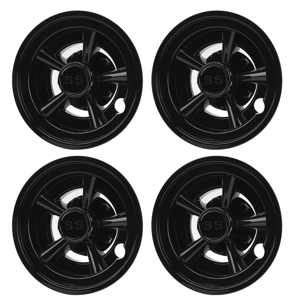 4Pcs Golf Cart Wheel Hub Cap 8 Inches Glossy Black Wind Resistance Reduction Wheel Hub Cover Replacement for E‑Z‑GO