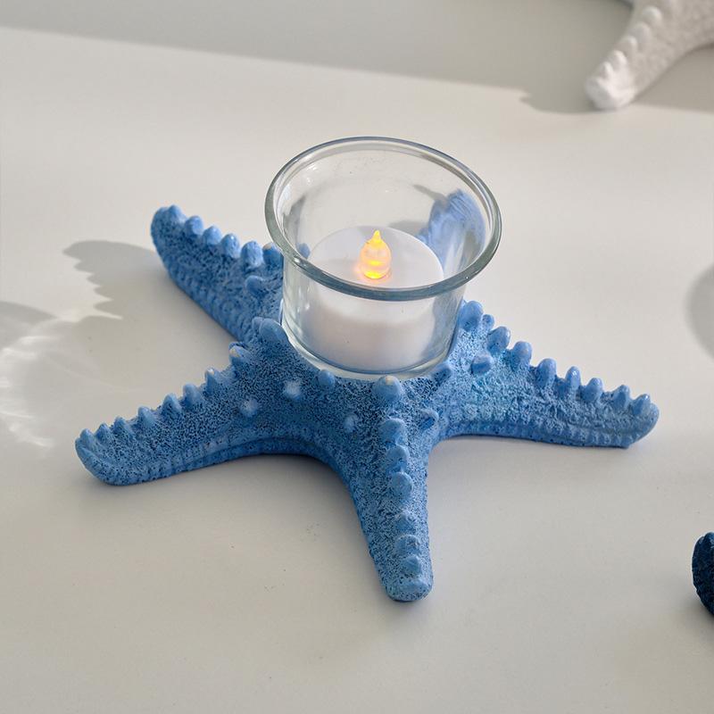 1Pc Sea Star Statue Tealight Resin Holiday Beach Creative Tabletop Decorative Candle Holder Starfish