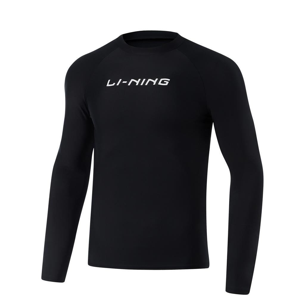 Li Ning Swimming Series Letter Round Neck Pullover Long Sleeve Swimsuit Men Swimsuit Black ASLT085-1