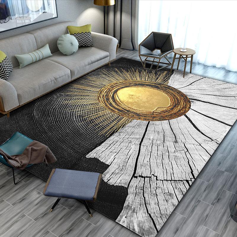 Minimalist Wood Slice Print Rug Non-Slip Decorative Floor Mat Grey & Black Tree Ring Carpet for Living Room Home Decoration