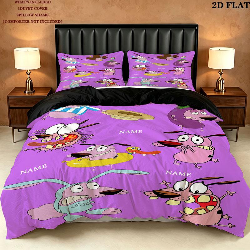 Custom the Cowardly Dog Bedding Quilt Set Quilt Cover Pillowcase Home Decoration Birthday Gift (1 * duvet cover + 2 * pillowcase, without core)