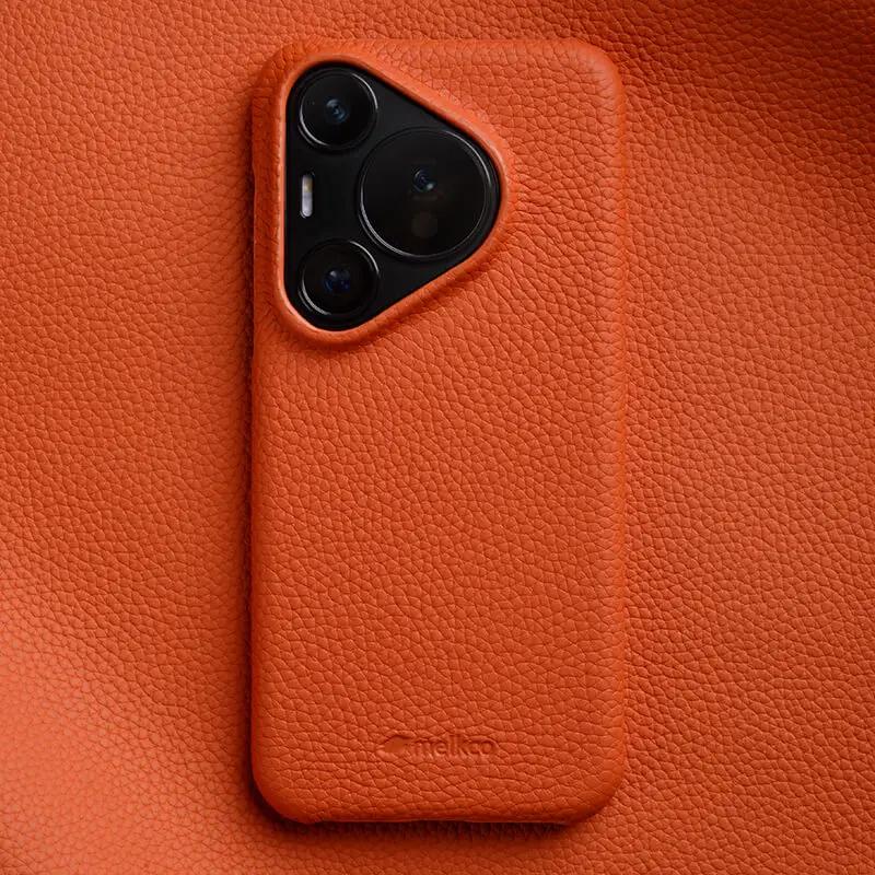 

Melkco Genuine Cowhide Leather Case+Lens Protector Phone Cover for Huawei Pura 80 Pro Plus Pura 70 Ultra P60 Art Mate 70 60 50 Huawei Pura 70 оранжевый
