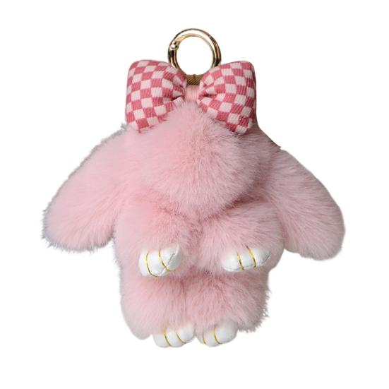Plush Bunny Keychain Furry Faux Fur Rabbit Pendant Key Chain Soft Animal Keyring Accessory for Women Purse Backpack Decor