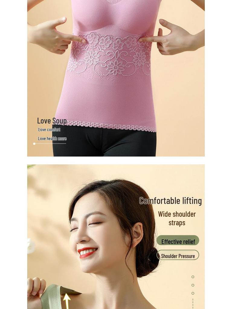 Women's Fleece Warm Vest with Chest Pads, Slim Fit Lace Suspenders, Cold-Proof Thermal Underwear