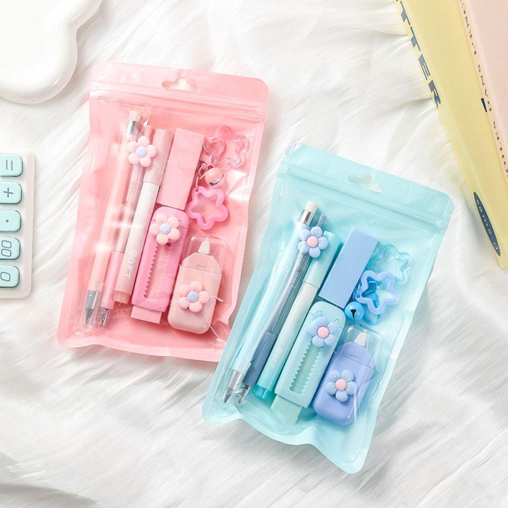 High Quality 7-in-1 Stationery Set Flower Series Kit Gel Pen Pencil Eraser School Supplies