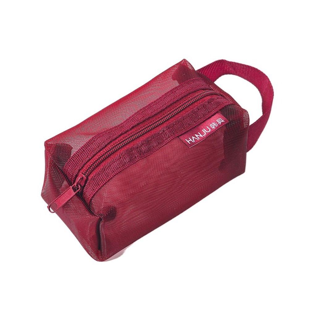 

with Handle Transparent Cosmetic Bag Zipper Toiletry Storage Bag Cute Mesh Coin Purse Girls червоний
