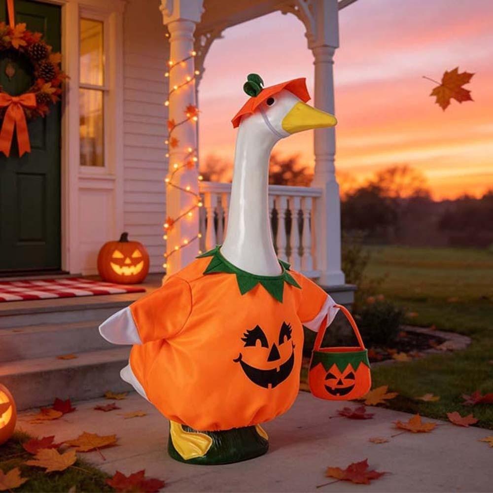Pumpkin Shape Porch Goose Costume Bright Orange Soft Fabric Pumpkin Outfit Set Lightweight Elastic Waist Lawn Statue Clothing