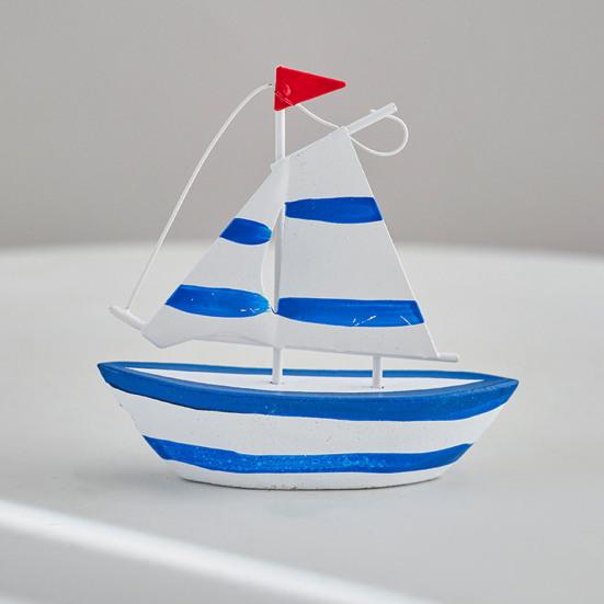 Sailboat Model Solid Wood Hand-Painted Small Sailing Ship Model Living Room Study Room Children Room Ocean Style Display Mold