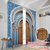 2pcs 2D flat printing Curtains Ancient Moroccan palace door 100% Polyester Fabric Without Electricity Festive Holiday Use for