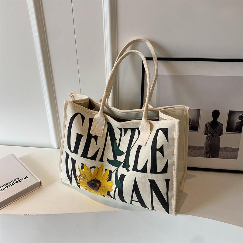 Colorful Letter Printed Canvas Bag New Large-capacity Casual Shoulder Bag