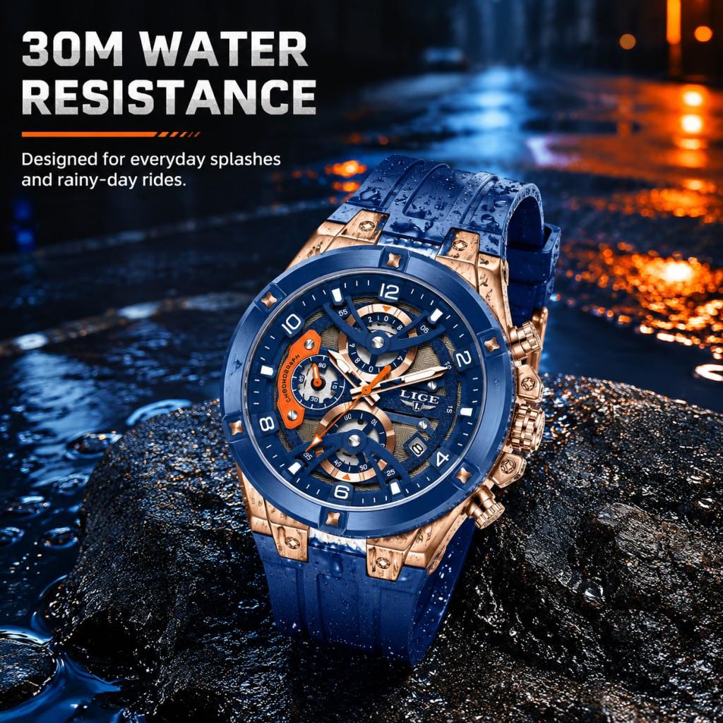 LIGE Sports Mens Watches Top Brand Luxury Silicone Chronograph Function Quartz Wristwatch Waterproof Luminous Watch for Man