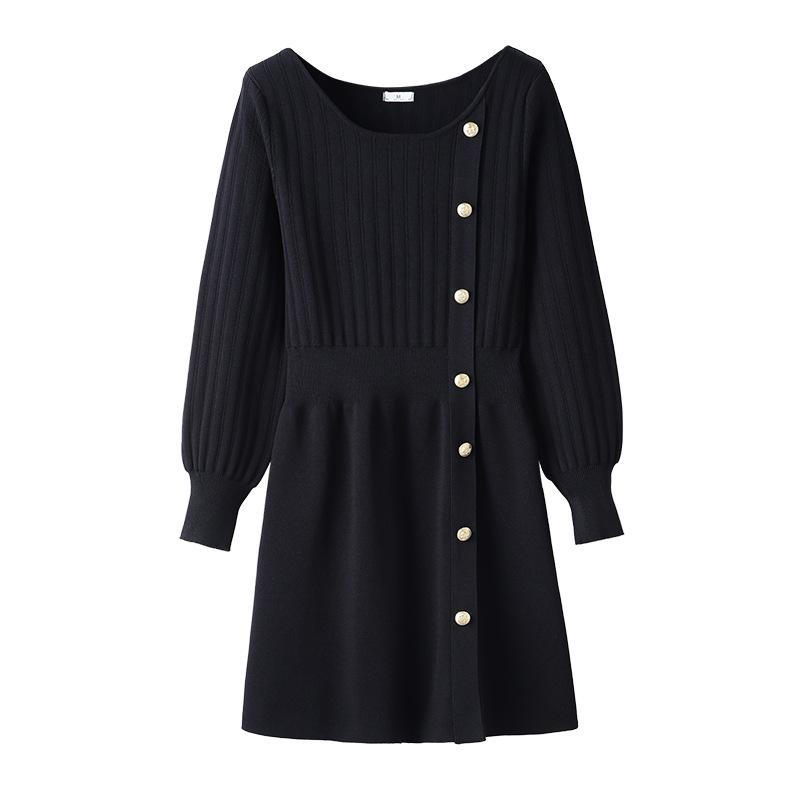 

2025 Spring Korean Style Versatile Knitted Elastic Sweater Cardigan Dress for Plus Size Women 2XL (135-150 pounds) чорний