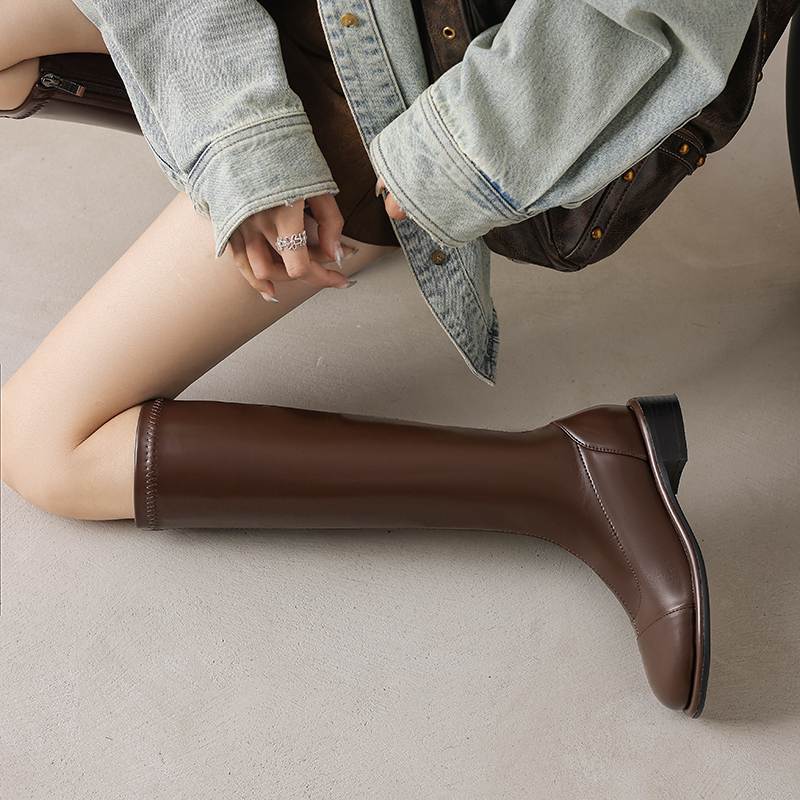 Krazing Pot Microfiber Autumn Winter Shoes Low Heels Size 43 Long Boots Half Boots Zip Thigh High Boots