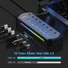 10 In 1 Powered USB HUB USB 3.0 Interface Individual Switch RGB E-Marker Heat Dissipation Design DC 5V Power Supply Adapter