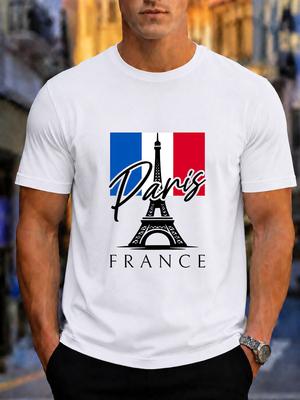 2026 New 100 Cotton Tshirt Paris Eiffel Tower With French Flag Print France Travel Souvenir Unisexs Tee Casual Short Sleeve