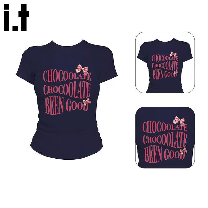 :CHOCOOLATEit Women s Letter Print Short Sleeve T-Shirt L