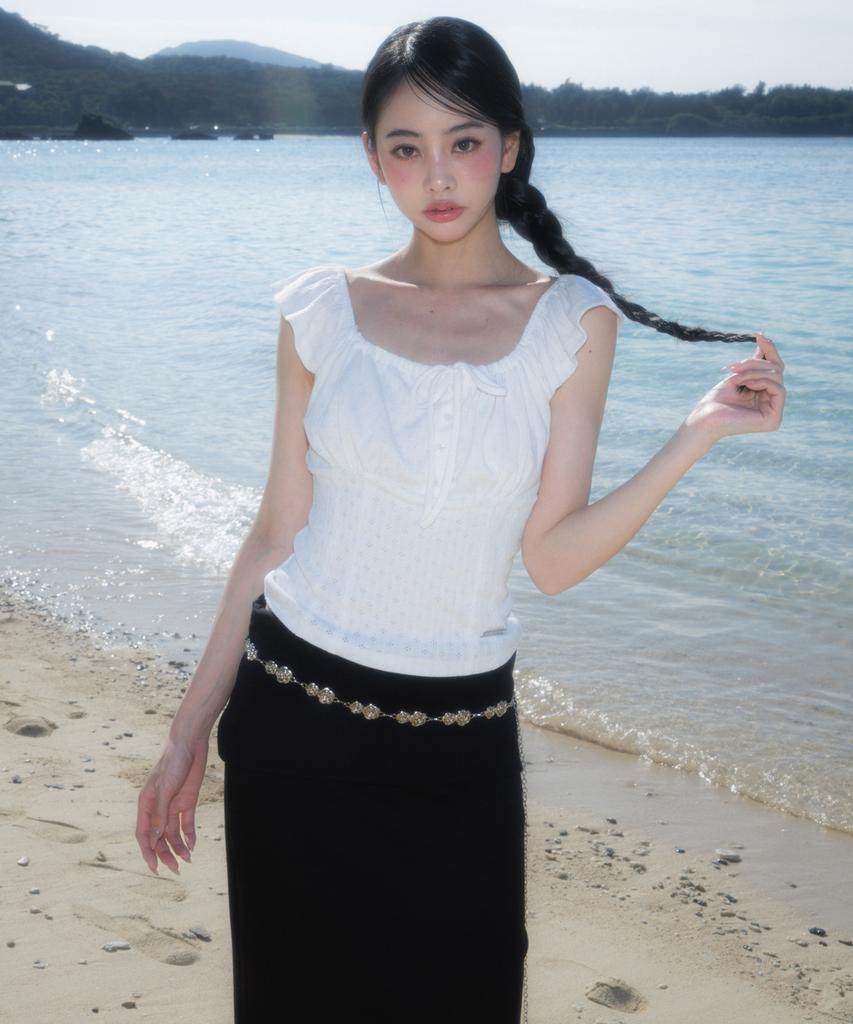 Rose Franz Folding Waist Maxi Long Skirt [Black]