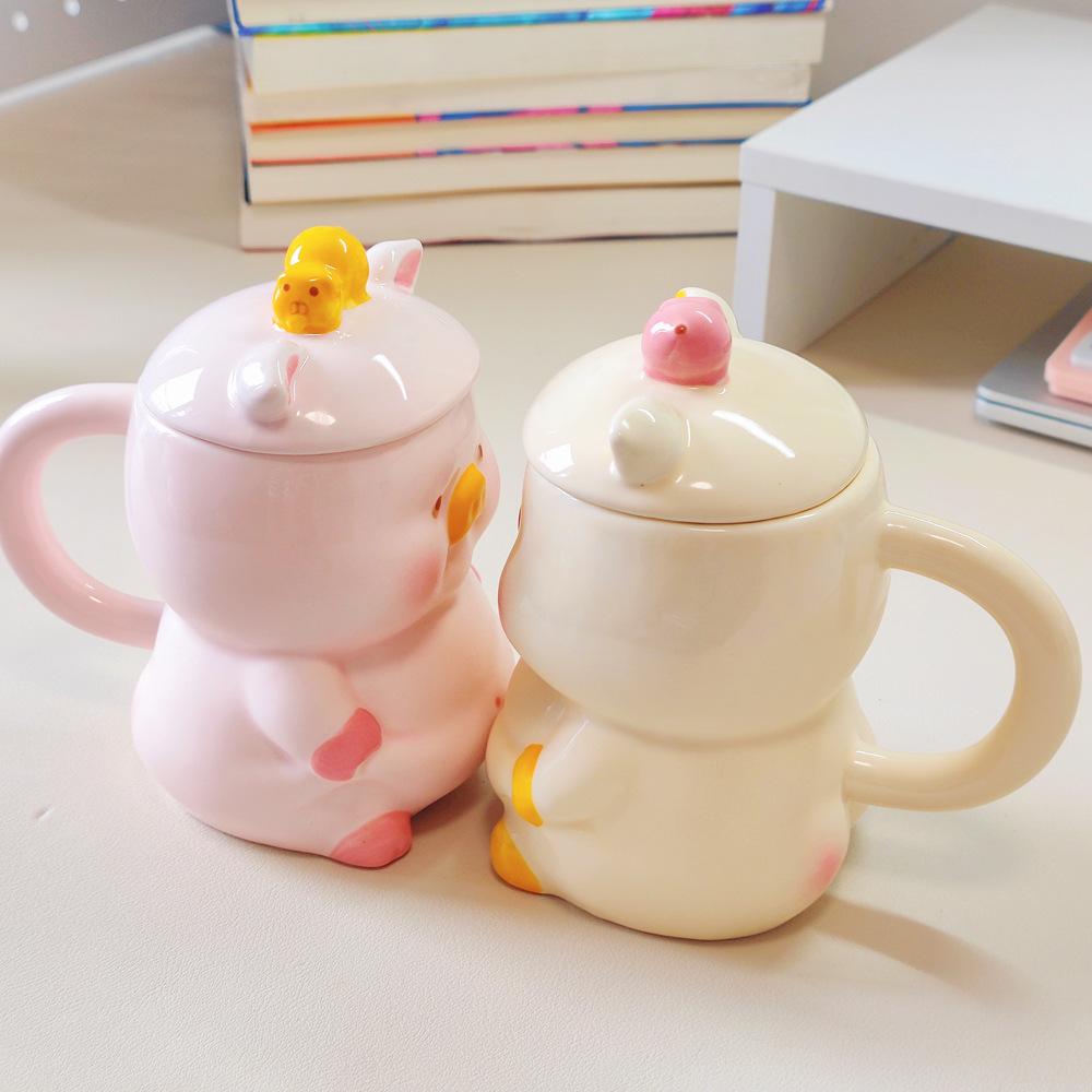 Cute ins piggy ceramic cup couple pair cup hand-painted mug birthday souvenir