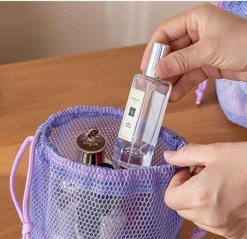 Dopamine Round Bottom Mesh Toiletry & Travel Bag - Outdoor Makeup, Fitness & Swimming Drawstring Bag