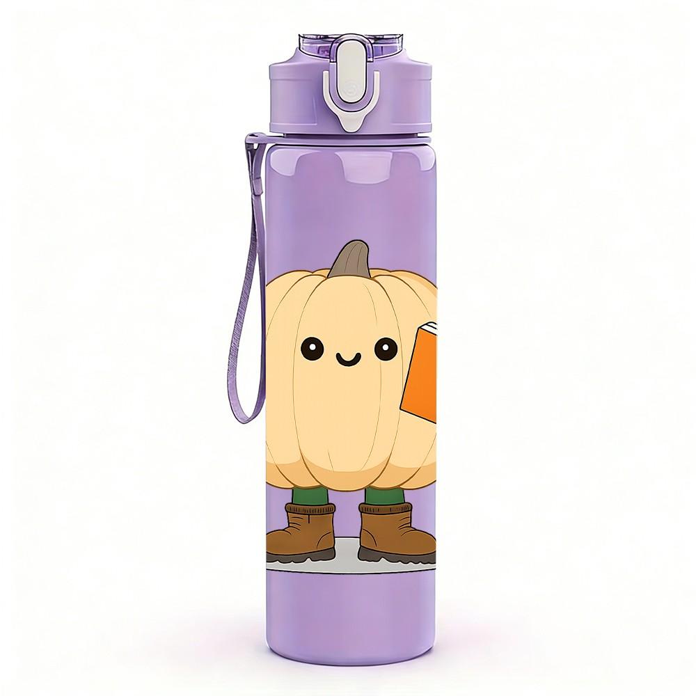 1PC Book Holding Pumpkin Cartoon 750ml Color Plastic Sports Water Bottle Leakproof Flip Straw Lid Suitable for Sports Office Home Use