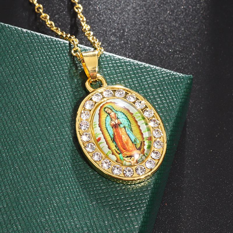 Classic Catholic Virgin Mary Square Pendant Necklace for Men Women Christian Religious Prayer Amulets Jewelry Gifts