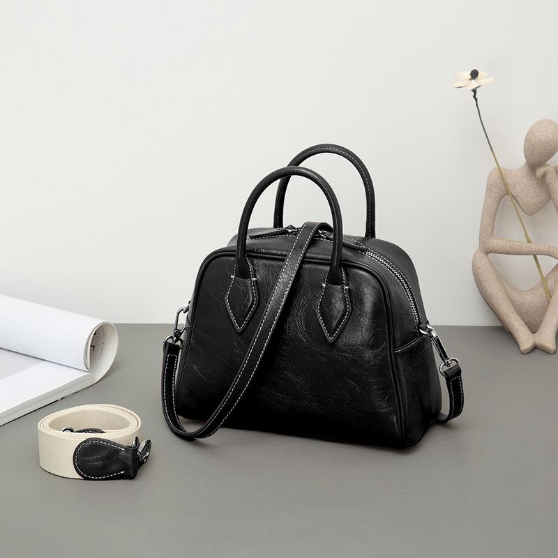 Geantă de pernă Boston din piele de vacă de nișă pentru un singur umăr Geantă portabilă din piele pentru femei Tide