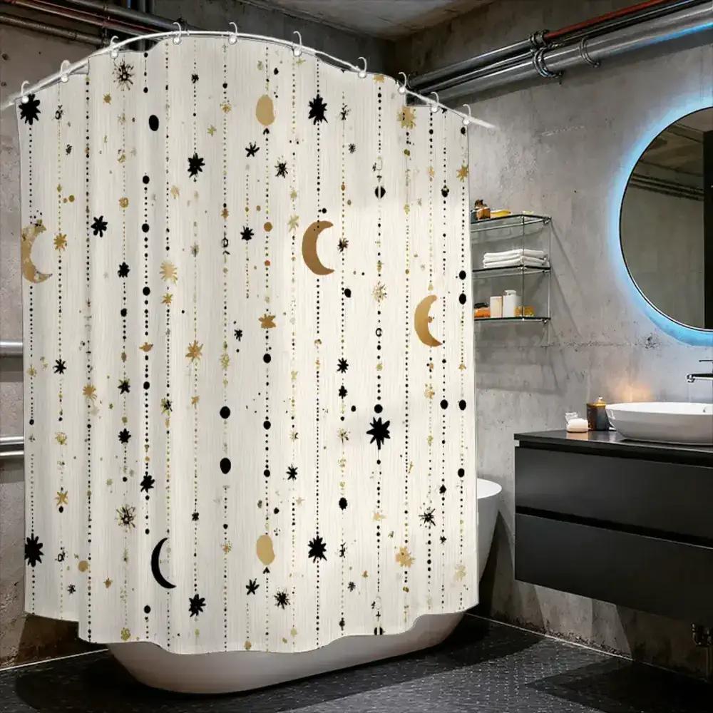 Easy Care Shower Curtain With Hooks Waterproof Anti-mold Cute Simple Style Quick Install For Home Hotel Apartment Dorm Bathroom