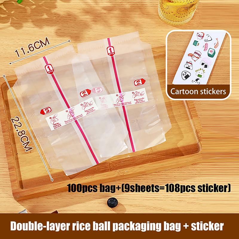 10/50/100Pcs Disposable Double Layers Triangle Rice Ball Packing Bag Nori Seaweed Onigiri Sushi Bag Onigiri Wrap Plastic Bags