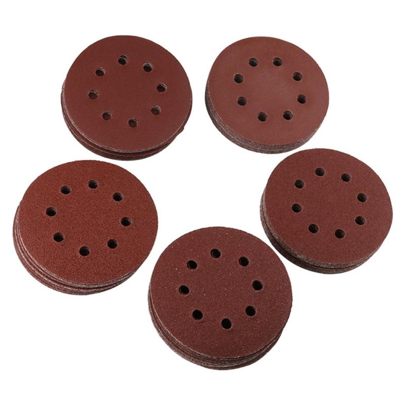 

100Pcs 5inch 8 Hole Sandpaper 40#-180# Grinding Abrasive Sanding Disc for Drywall Sander Wood Furniture Finishing 1