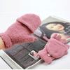 Gants d'hiver chauds en velours corail pour étudiants, à double usage, pour garçons et filles, mitaines à tricoter, convertibles et à rabat