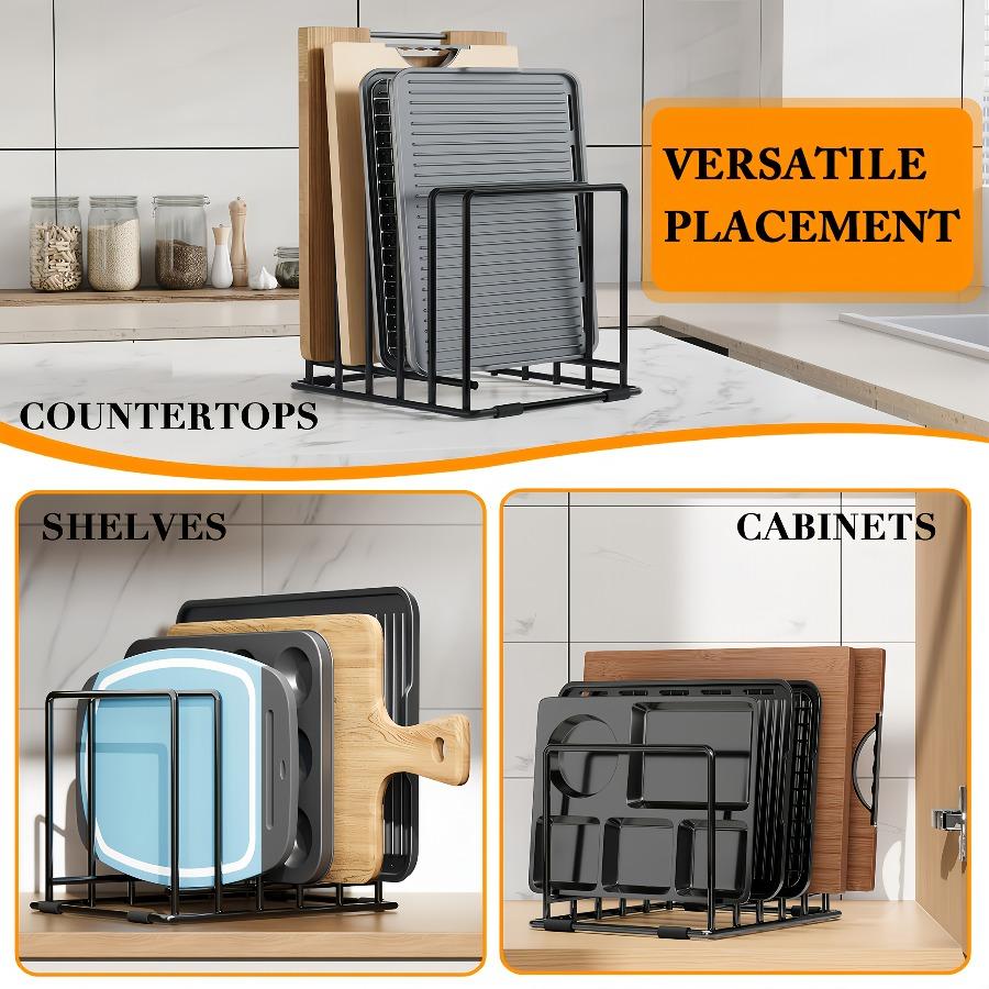 5-Slot Baking Tray Rack | Iron, Varnished End, Non-Slip Feet, Suitable for Kitchen Cabinets or Countertops, Multipurpose Use