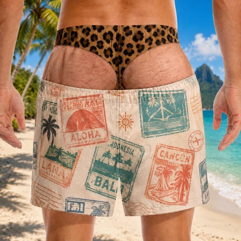 Funny Men Swim Trunks Personalized Hairy Butt Print Beach Shorts, Bathing Suit, Bachelor Party Short, Big Booty Gag Gift for Him