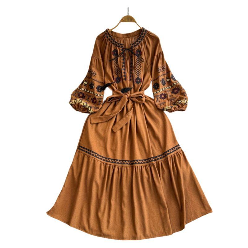Bohemia Ethnic Style Embroidered Lantern Sleeve Dress