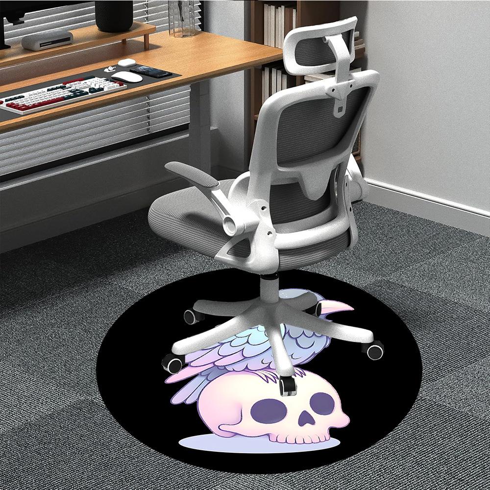

1pc Skull Raven Office Round Area Rug, Indoor Mat Suitable For Office, Under Office Chairs Bedroom Living Room Home Decor, Room Deco 045 80cm by 80cm