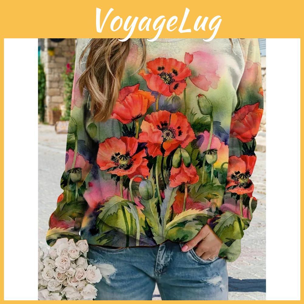 Spring Colorful 3d Florals Print Long Sleeve T Shirts Fashion Streetwear Pullovers Women Y2k Clothing Beautiful Girls Tops