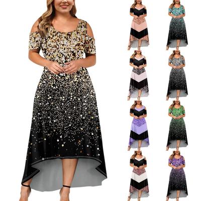 Women's Casual Fashion Printed Dress Round Neck Short Sleeve Pullover Dresses