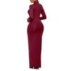 Stretchy Bodycon Long Dress Solid Color Turtle Neck Casual Womens Long Sleeve