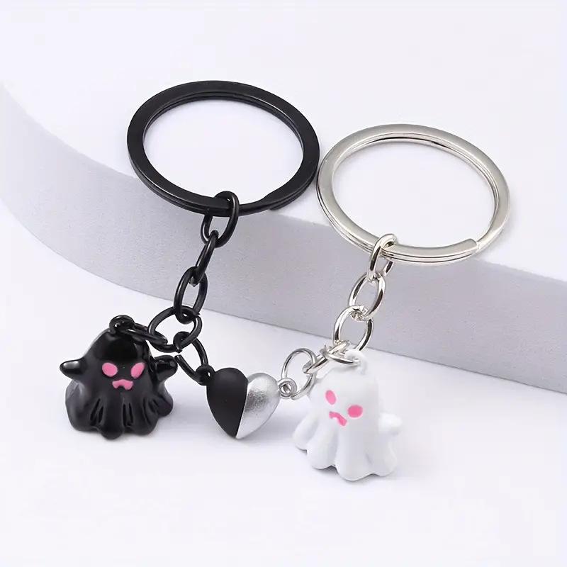 Couples Magnetic Halloween Ghost Keychain Cartoon Doll Bag Pendant Kawaii Key Rings Gift For Lovers Ornaments