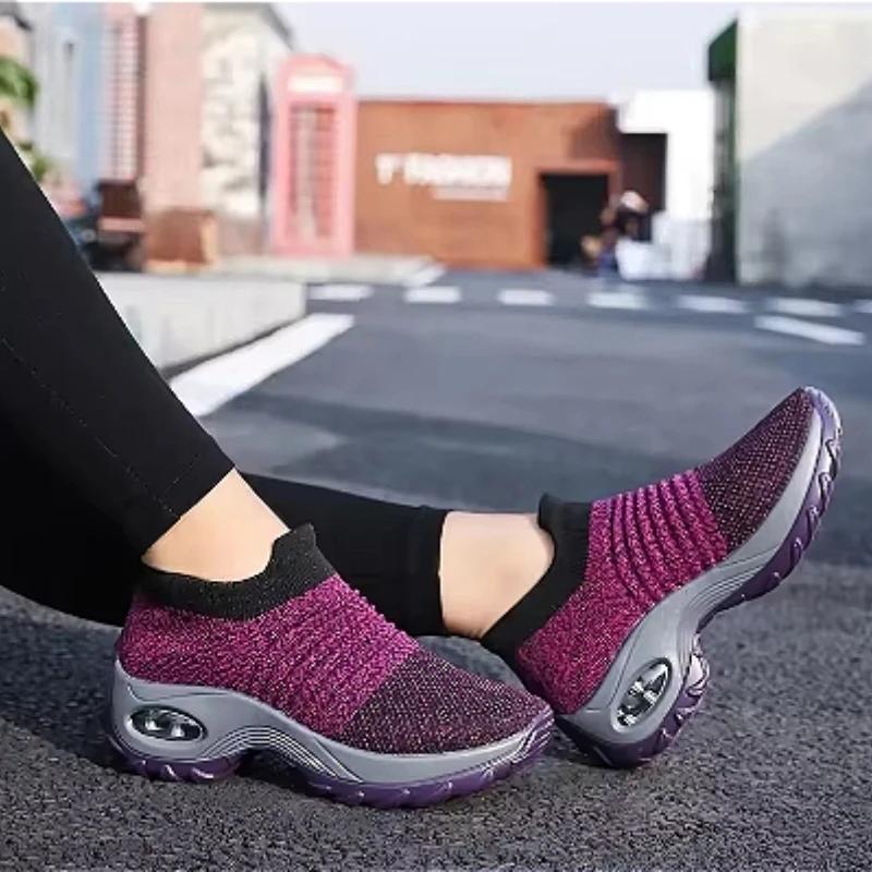 Women's Thick Soled Shoes New High Quality Comfortable Breathable Knitted Mesh Shoes Versatile Hiking Shoes for Shopping Walking