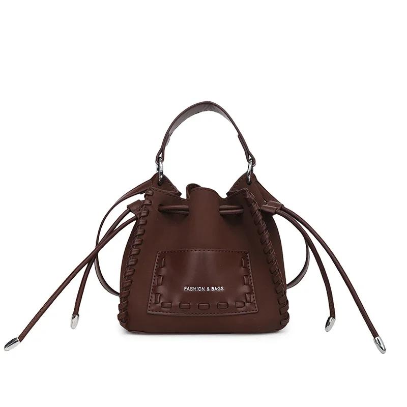 

Новая модная сумка из искусственной кожи с нитками для шитья, осенняя, в стиле ретро, с кулиской, универсальная, для поездок на работу, одиночная, женская сумка через плечо